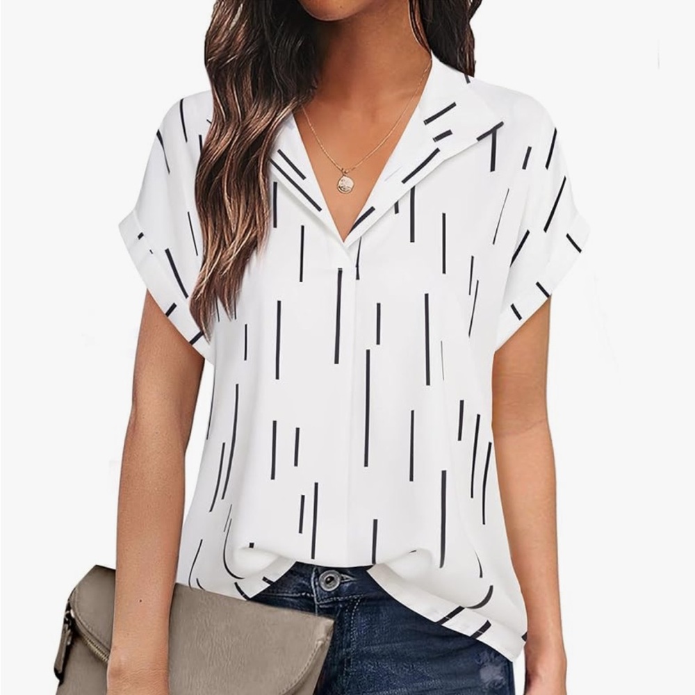 Timeson Women's Short Sleeve Chiffon Blouse Collared Shirt